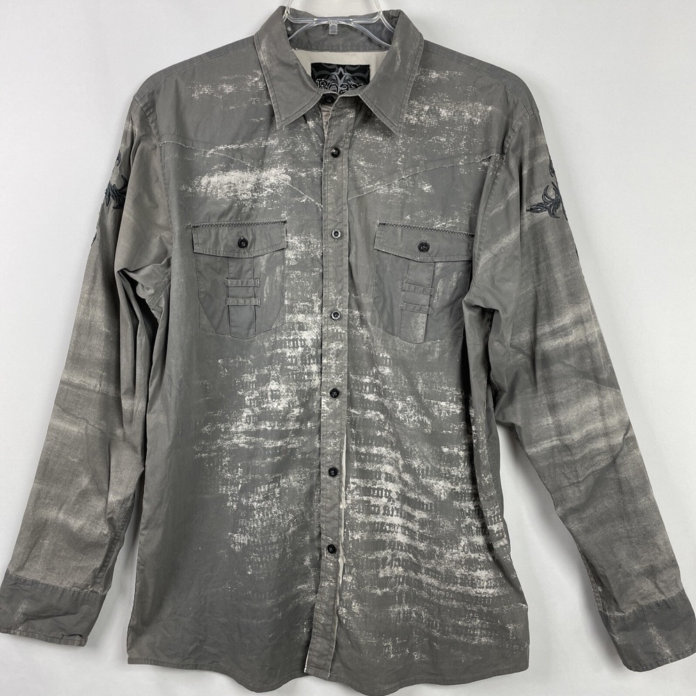 Roar Shirt Men Sx XL Gray Embroidered Alexander Conquer Long Sleeve Western